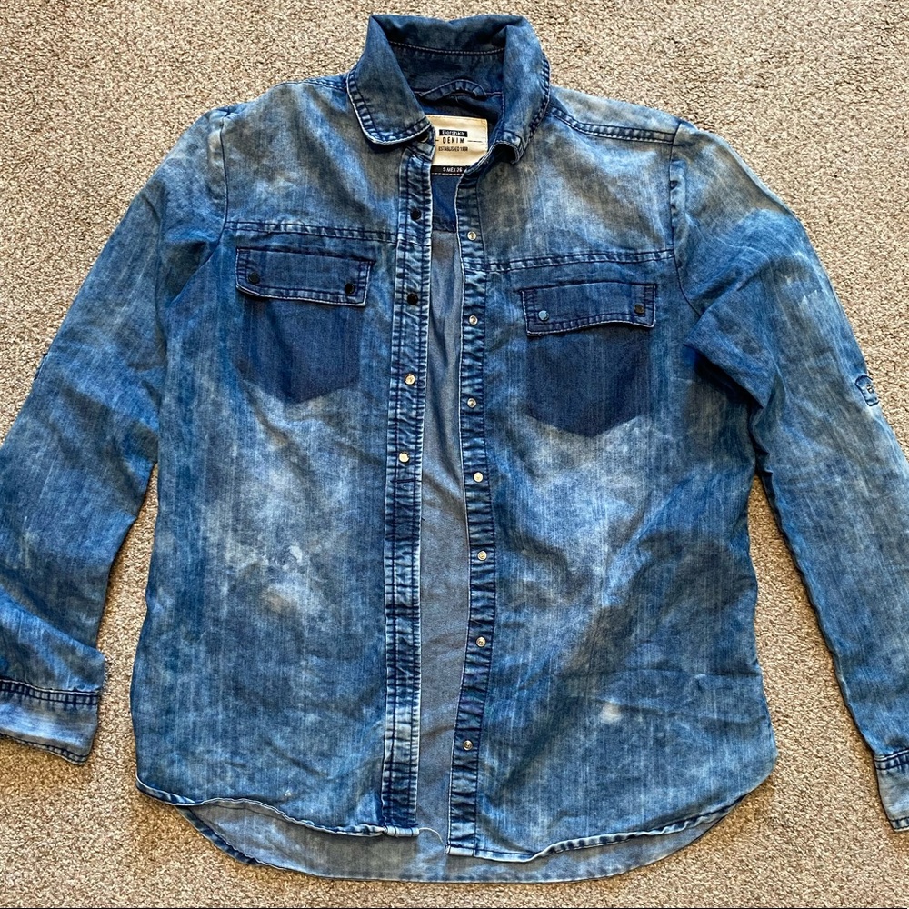 BERSHKA bleached long sleeve denim shirt
